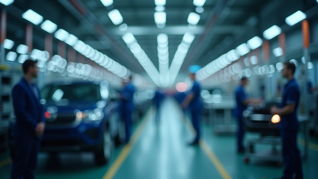 Moderní automobilová výrobna s linkami na montáž vozů