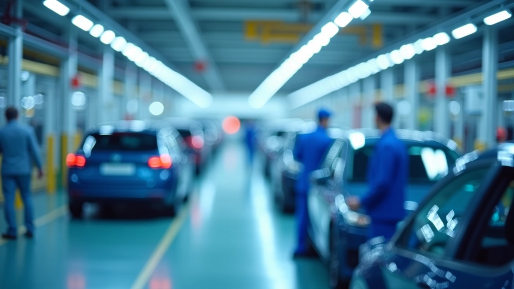 Moderní automobilová továrna s robotizovanými linkami a výrobou vozidel Škoda